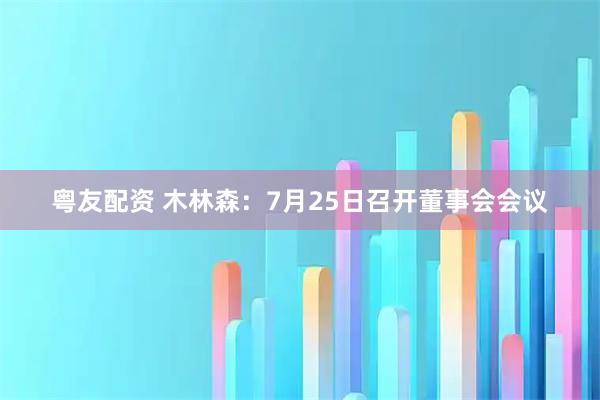 粤友配资 木林森：7月25日召开董事会会议